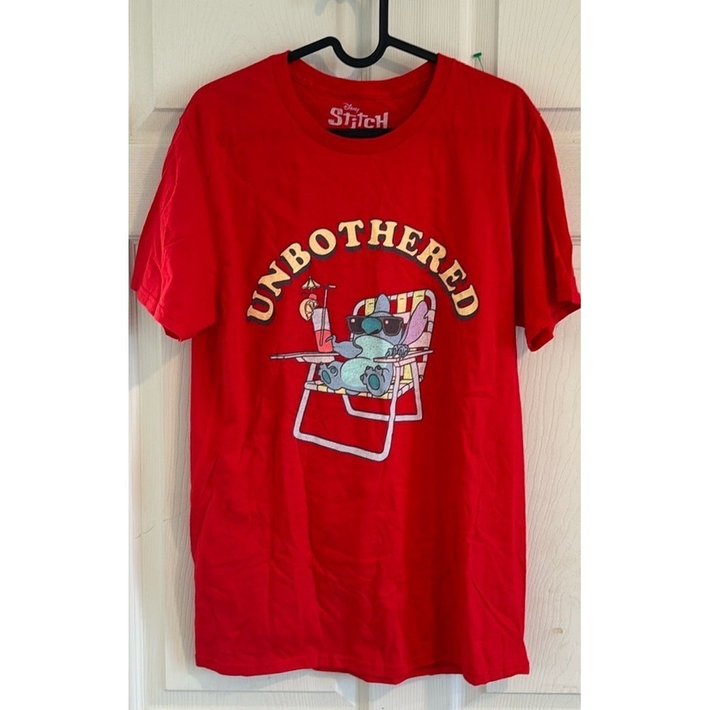 Disney Lilo & Stitch Unbothered Red Graphic T-Shirt Mens Medium New